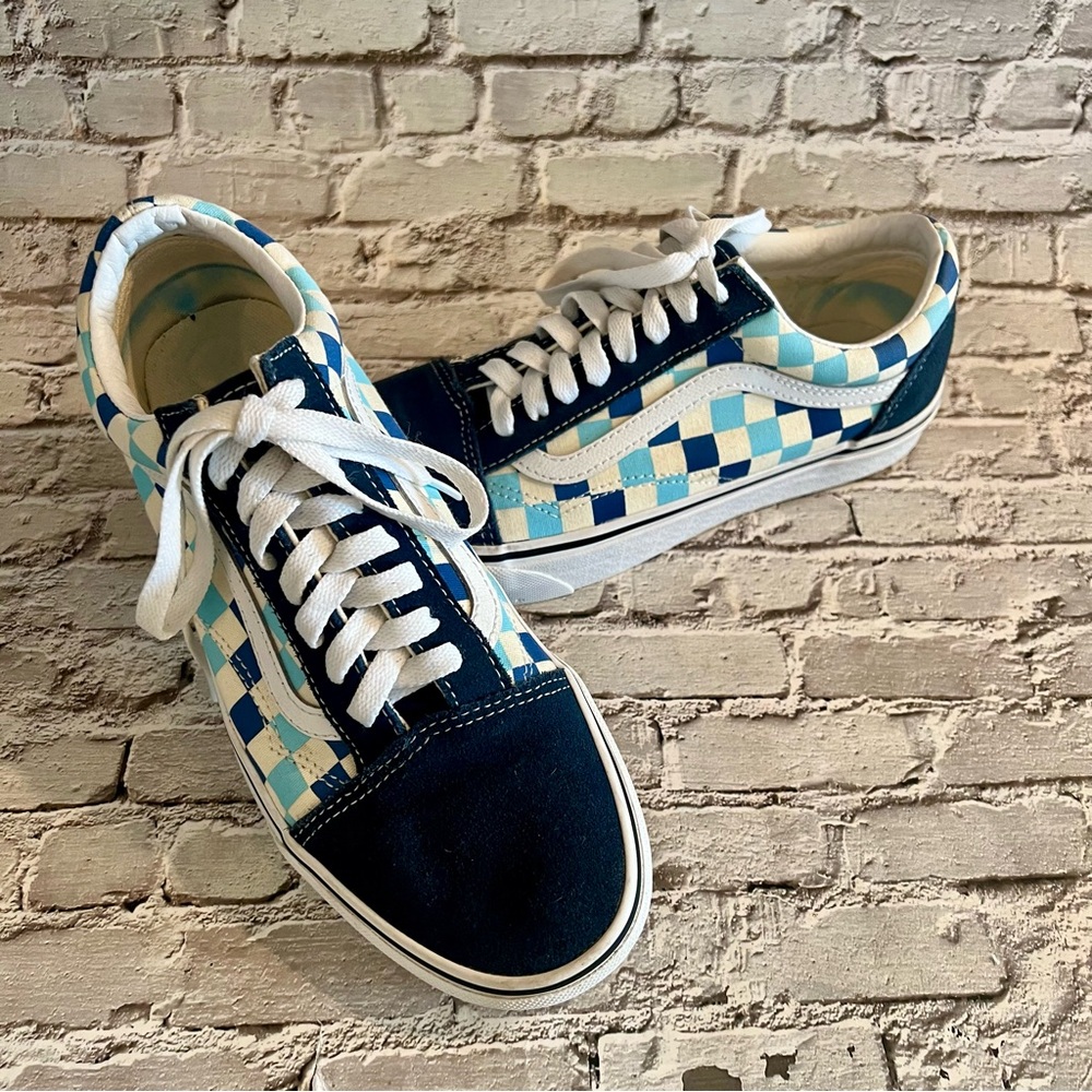 Vans Old Skool Blue Topaz Checkerboard Suede Low Top Unisex Sneakers